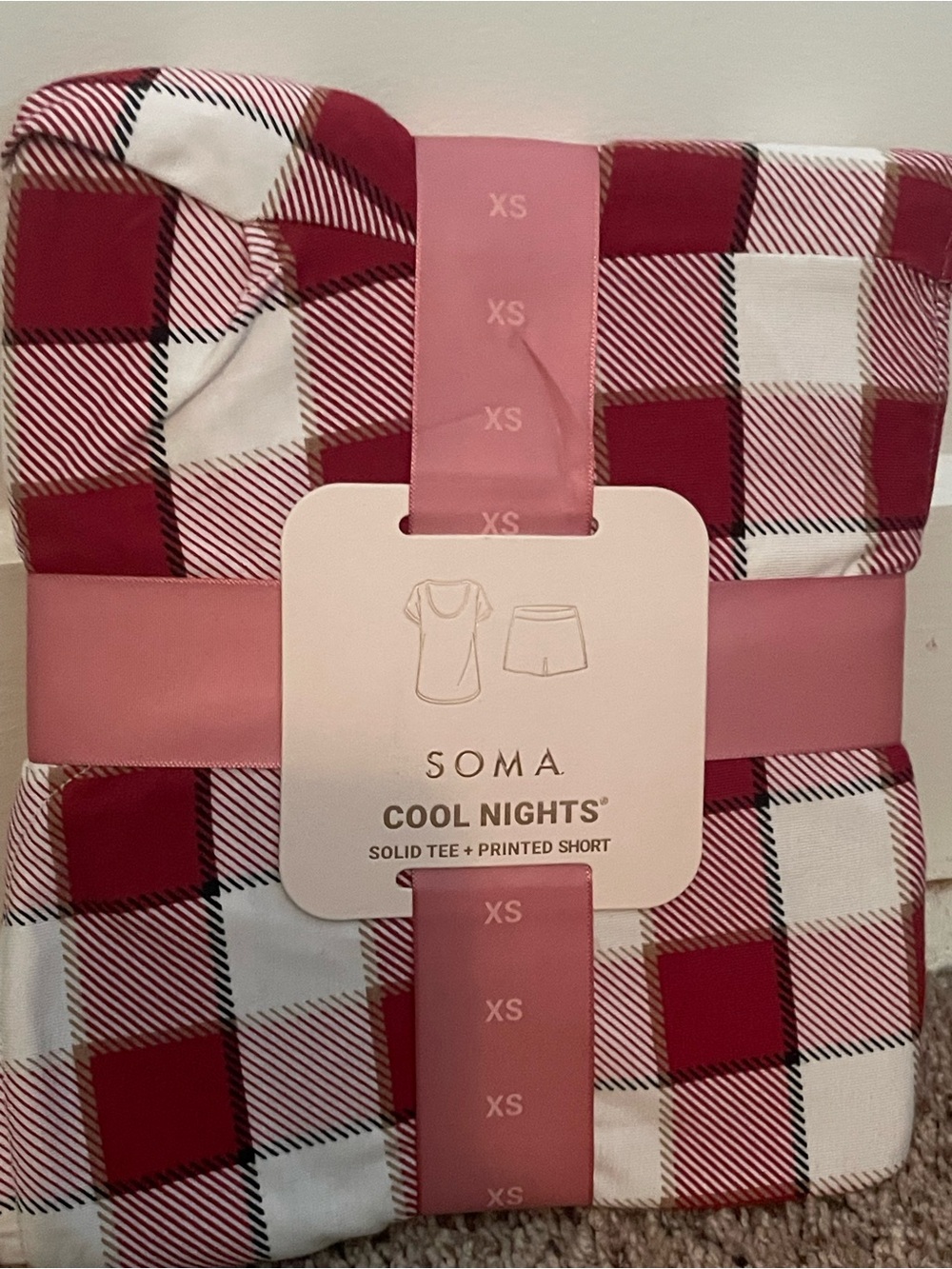 SOMA Cool Nights Solid tee and Red Plaid short pajama set. NWT sz XS